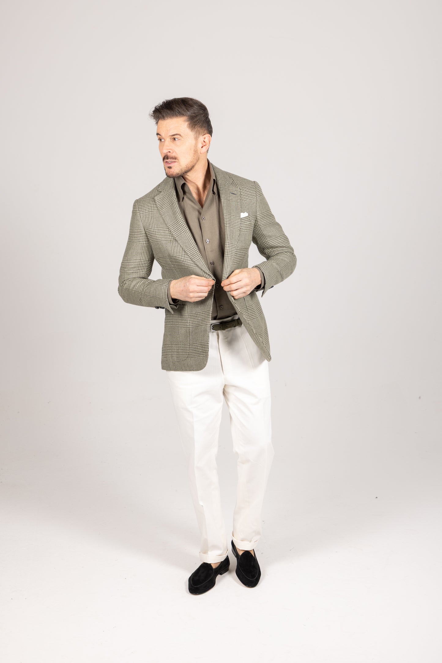 
                  
                    Single Breasted Notch Jacket in Sage Green Glen Check
                  
                