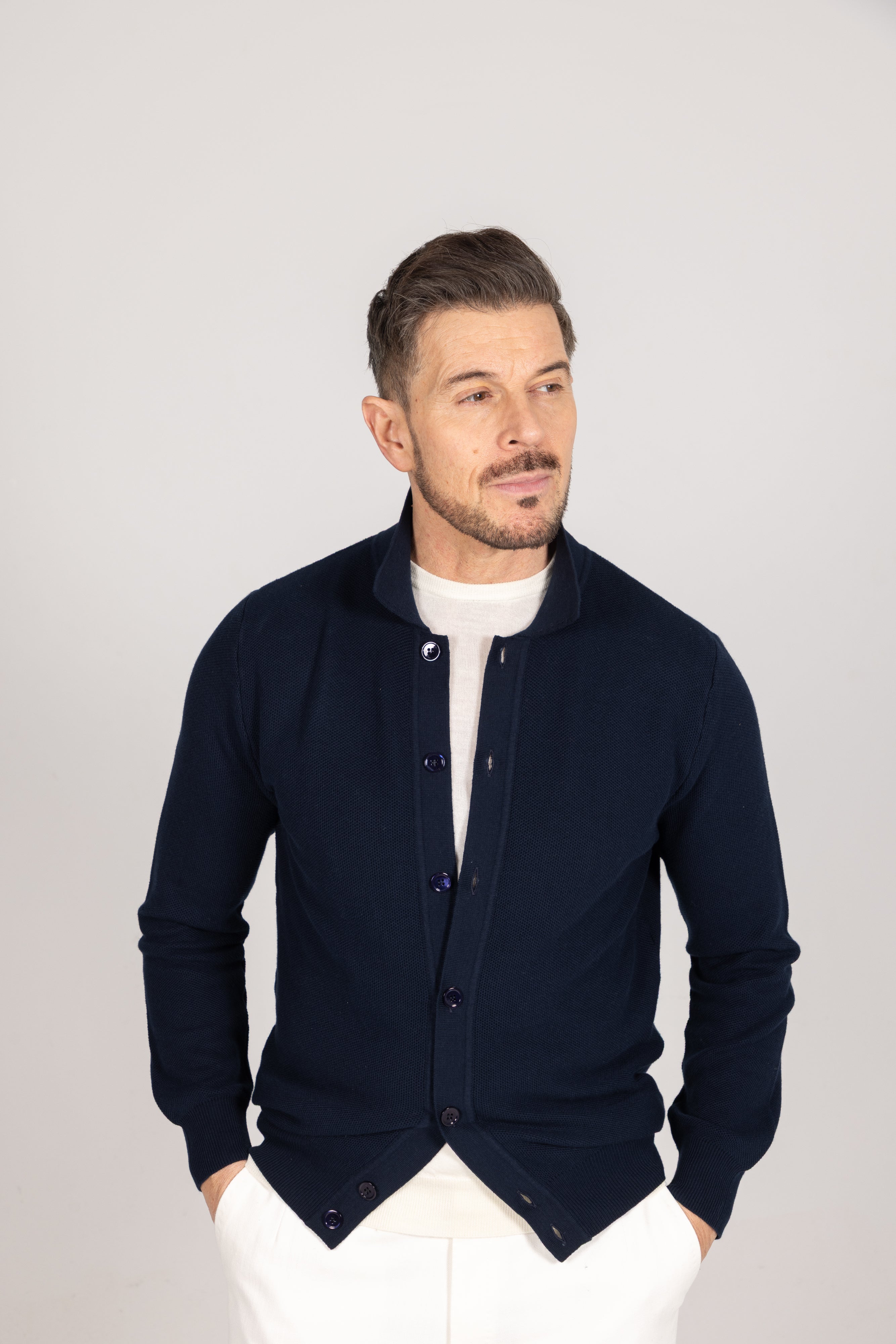 Polo Collar Cardigan in Dark Navy Piquet – Cad & The Dandy New York