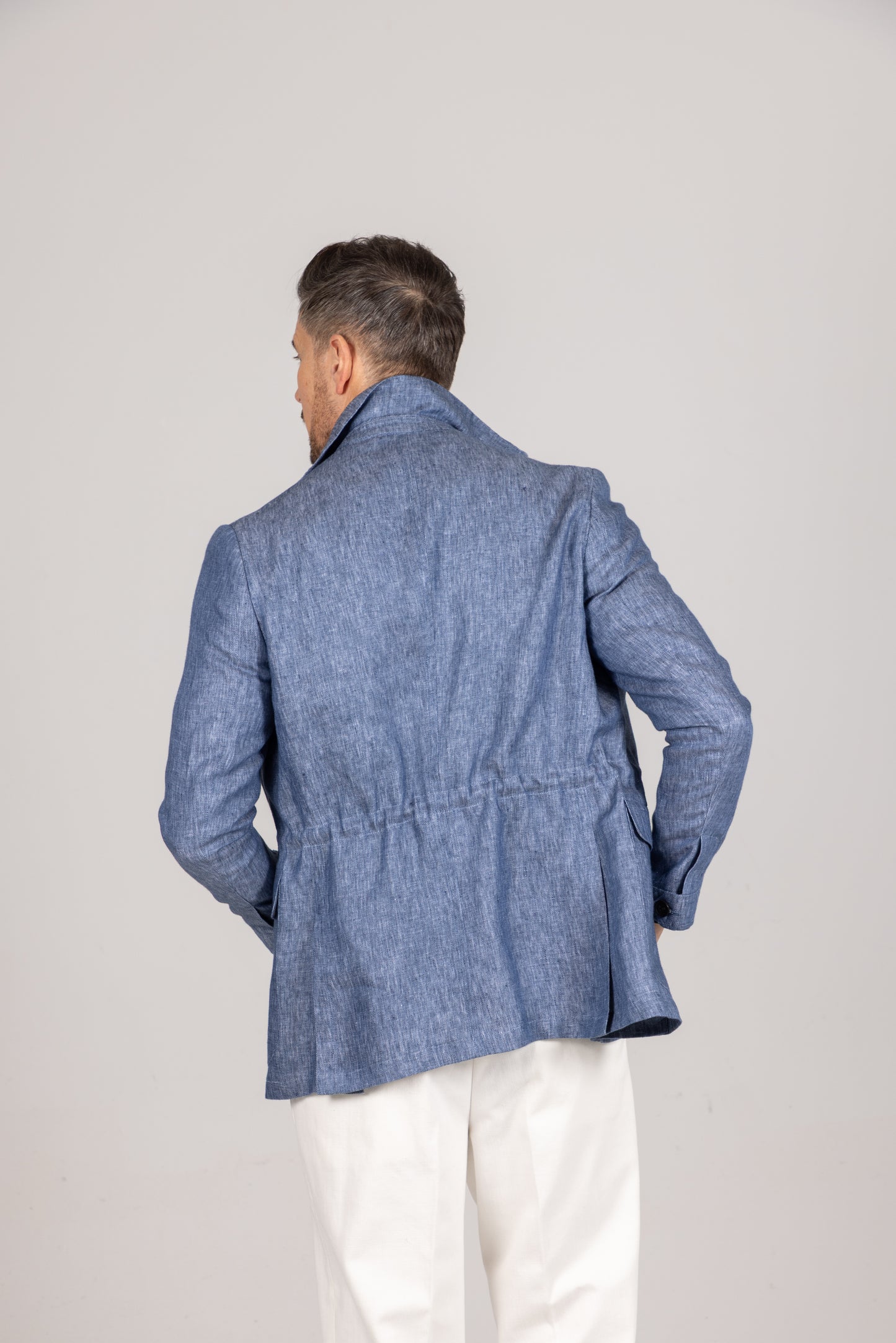 
                  
                    Safari Jacket in Denim Blue Linen
                  
                