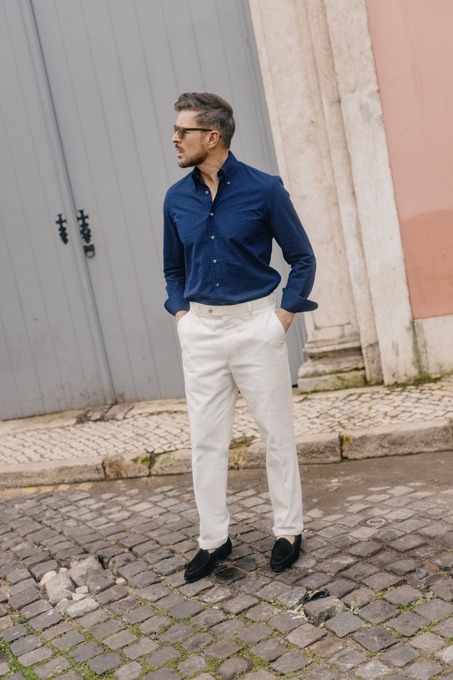 
                  
                    Button Down Collar Shirt in Navy Seersucker
                  
                
