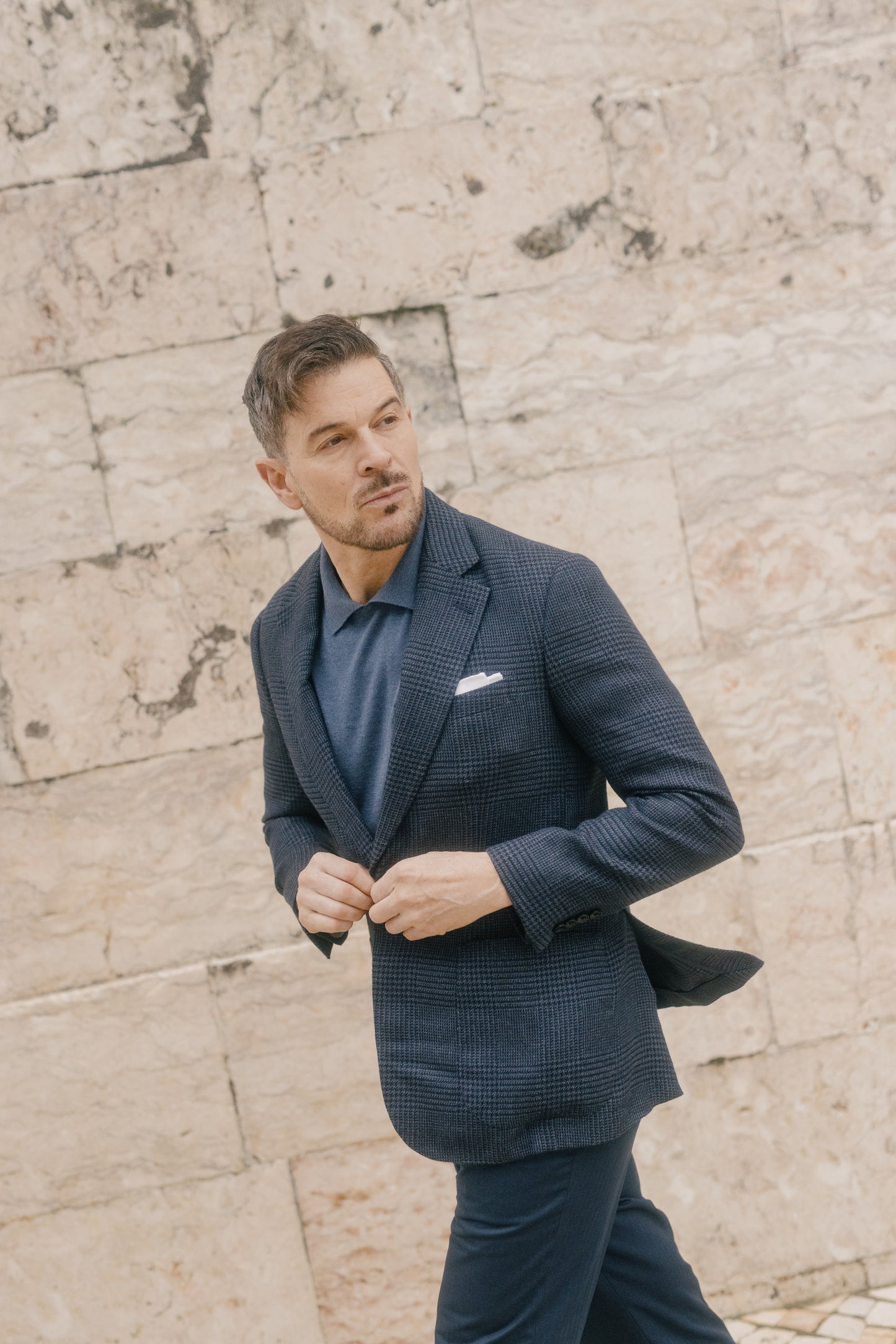 
                  
                    Single Breasted Notch Jacket in Marine Glen Check
                  
                