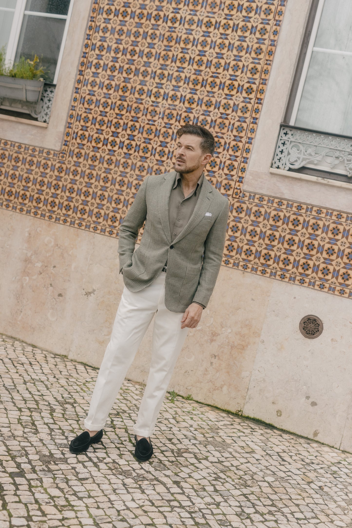 
                  
                    Single Breasted Notch Jacket in Sage Green Glen Check
                  
                