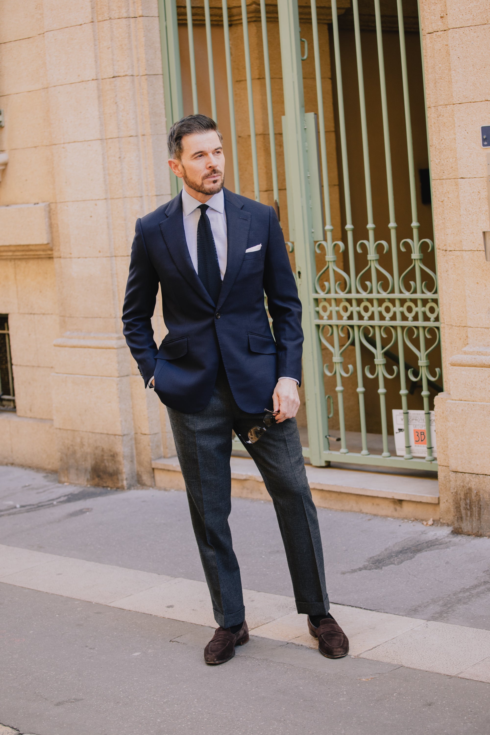 Classic Notch Lapel Jacket in Navy Hopsack Wool – Cad & The