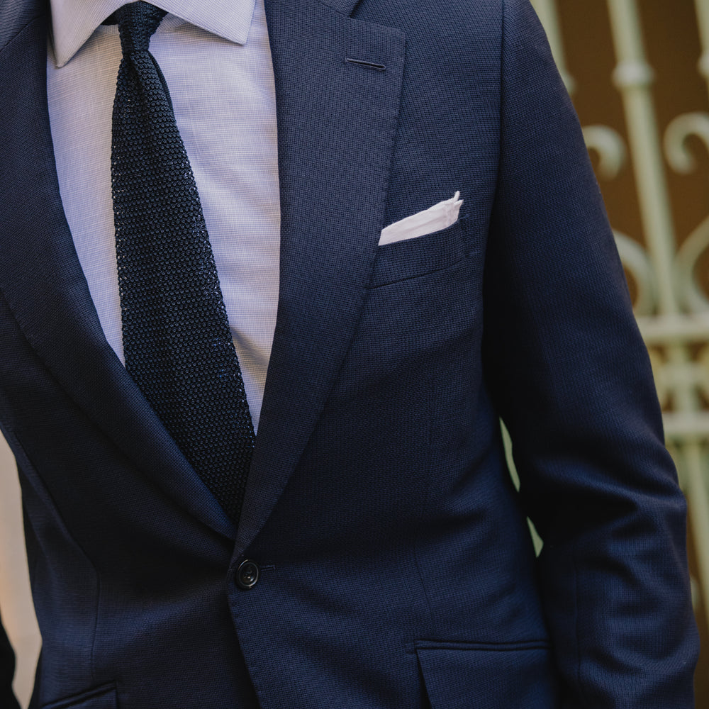 
                  
                    Classic Notch Lapel Jacket in Navy Hopsack Wool
                  
                