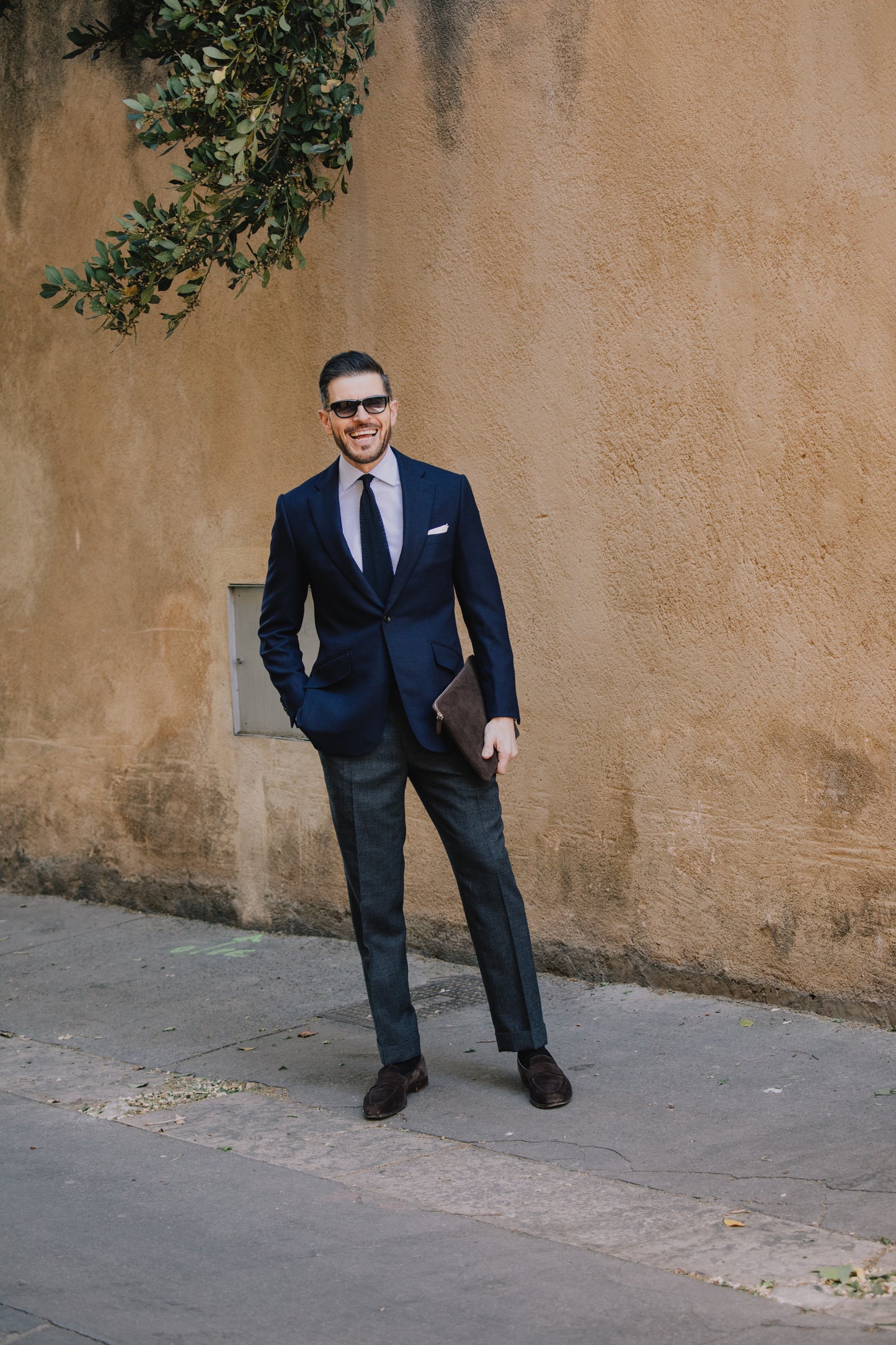 
                  
                    Classic Notch Lapel Jacket in Navy Hopsack Wool
                  
                