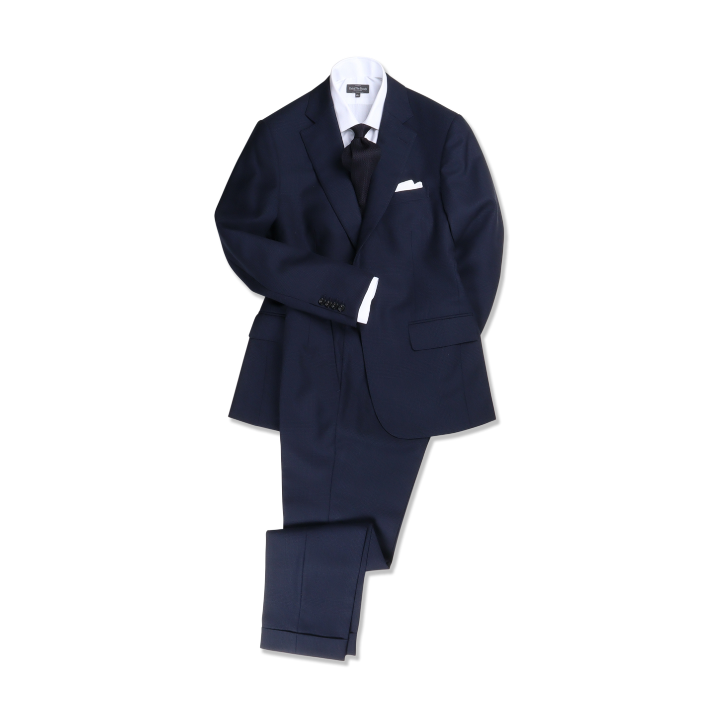 
                  
                    Single Breasted Notch Suit in Navy Glen Check Wool
                  
                