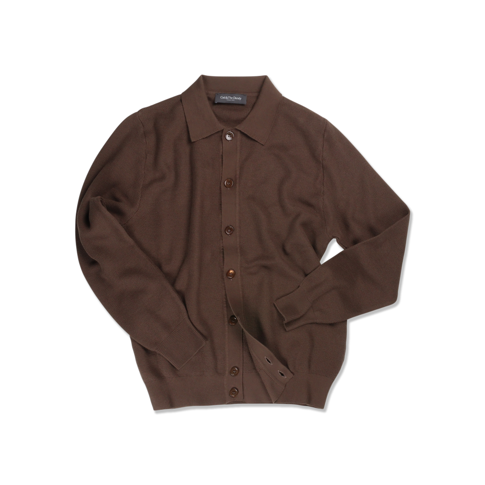 Polo Collar Cardigan in Chocolate Brown Piquet – Cad & The Dandy