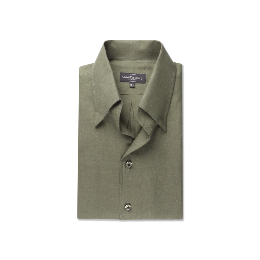 One Piece Collar Shirt in Green Linen 16 One Piece Collar Shirt in Green Linen 16