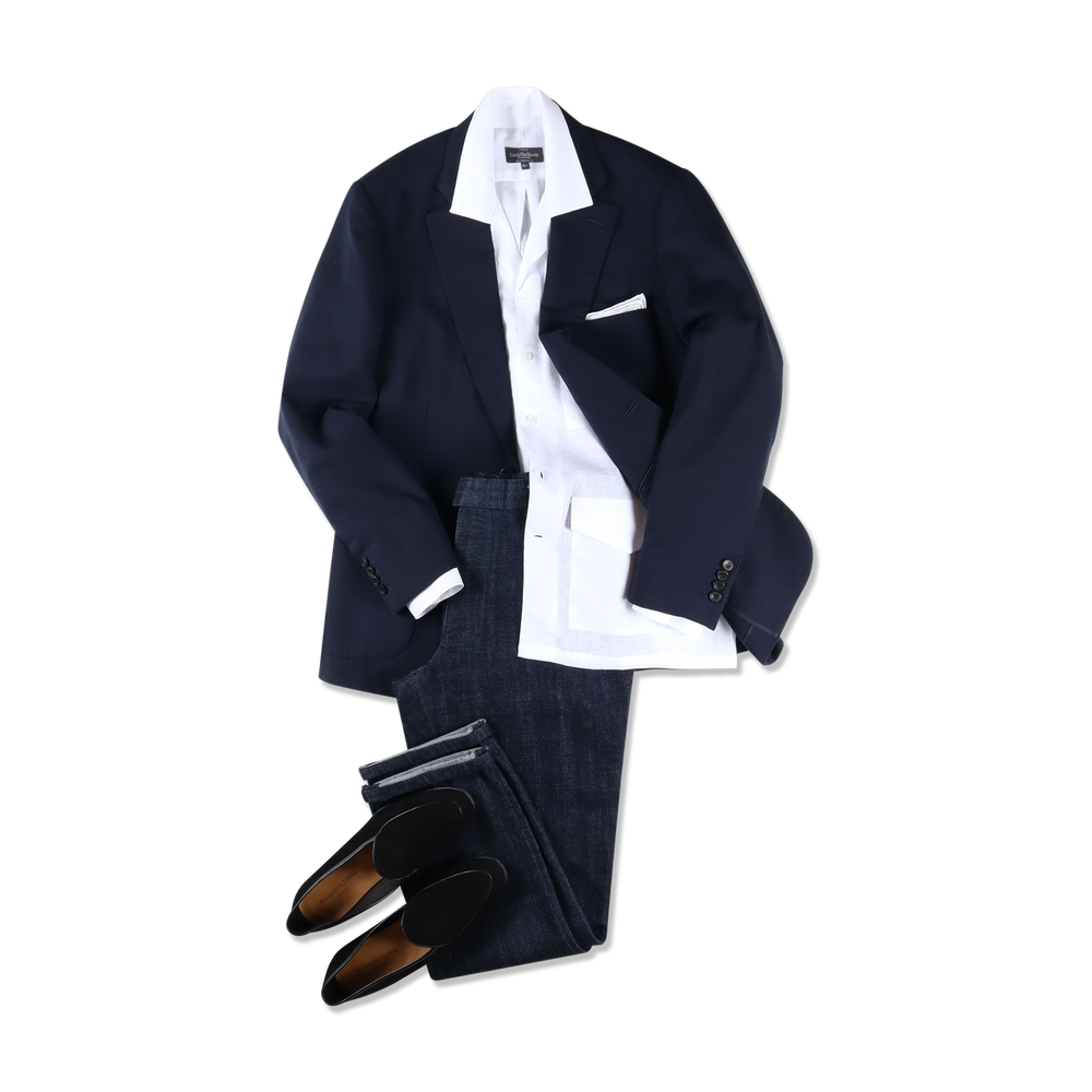 
                  
                    Flat front Trouser in Indigo Denim
                  
                