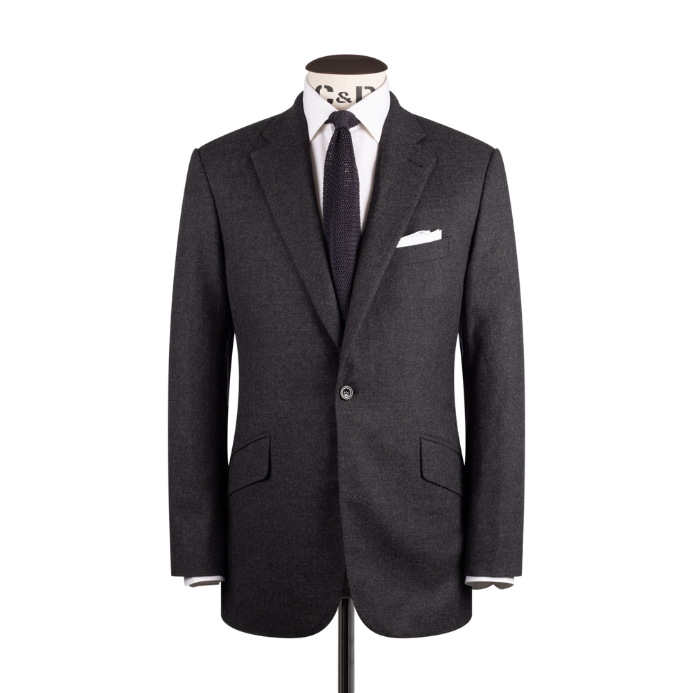 Single Breasted Notch Lapel Suit in Grey Flannel