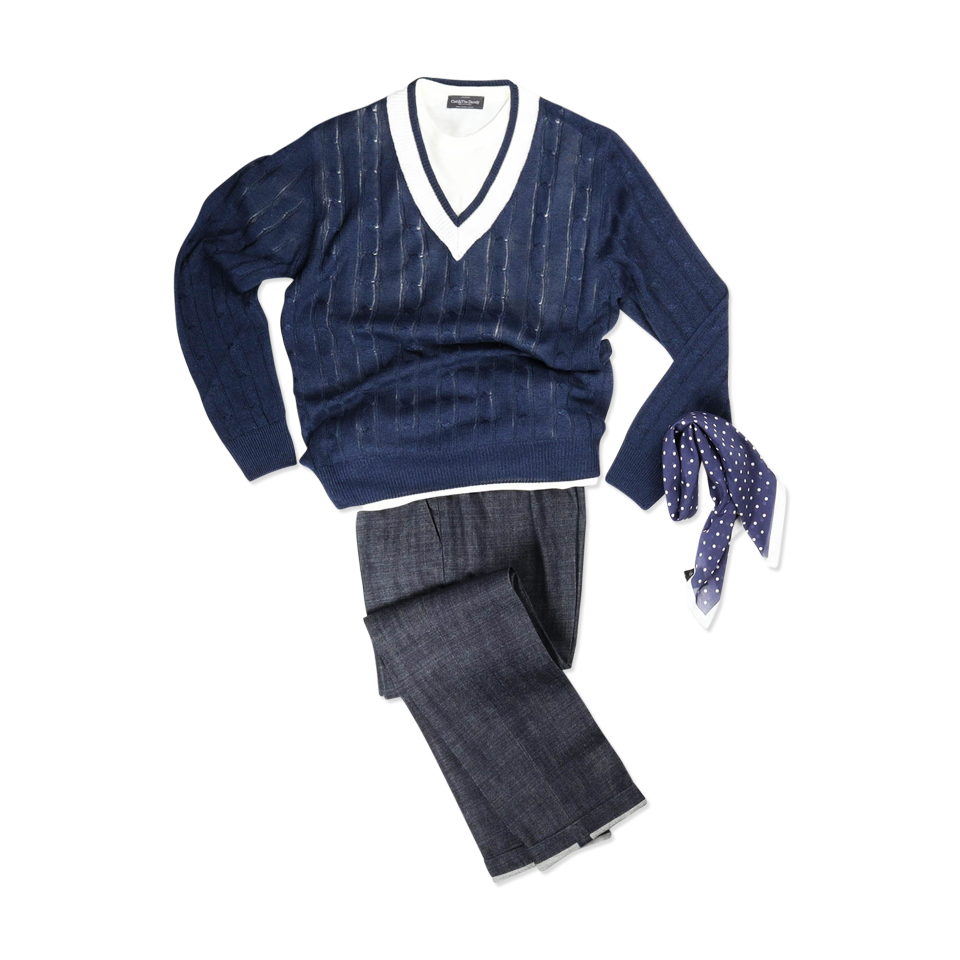 
                  
                    Tennis Sweater in Navy Blue Linen Mix
                  
                
