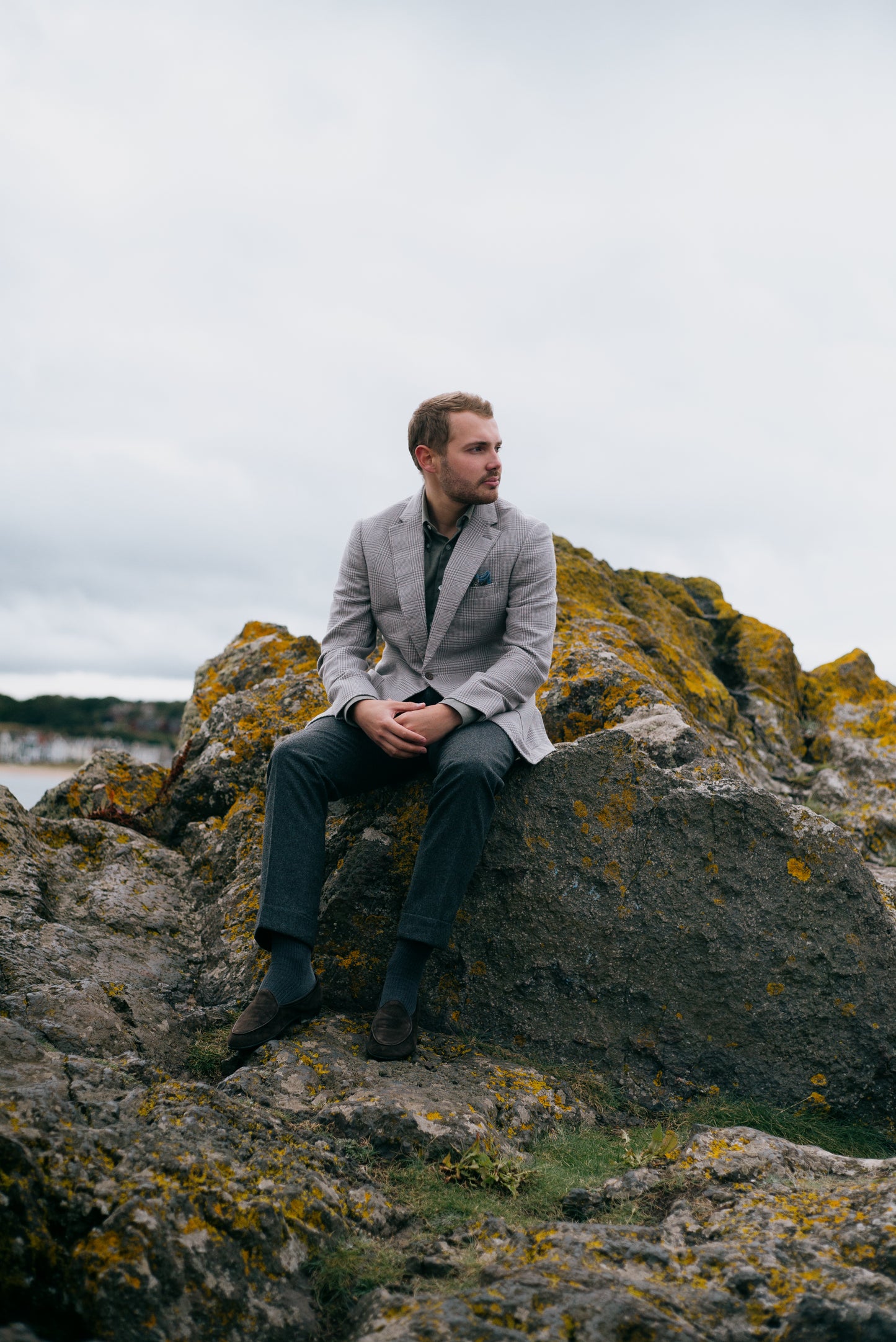 
                  
                    Single Breasted Notch Jacket in Cream and Silver Glen Check
                  
                