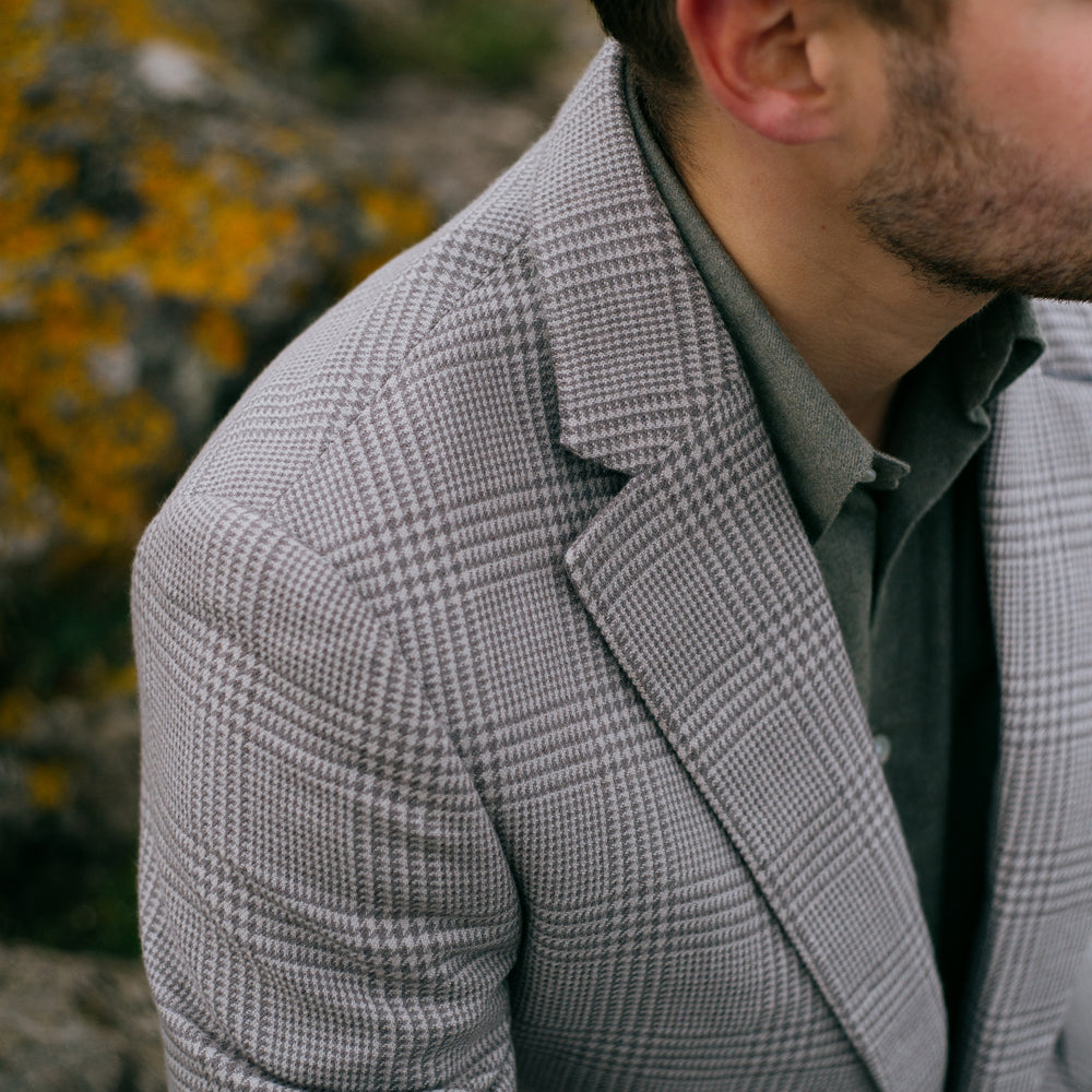 
                  
                    Single Breasted Notch Jacket in Cream and Silver Glen Check
                  
                