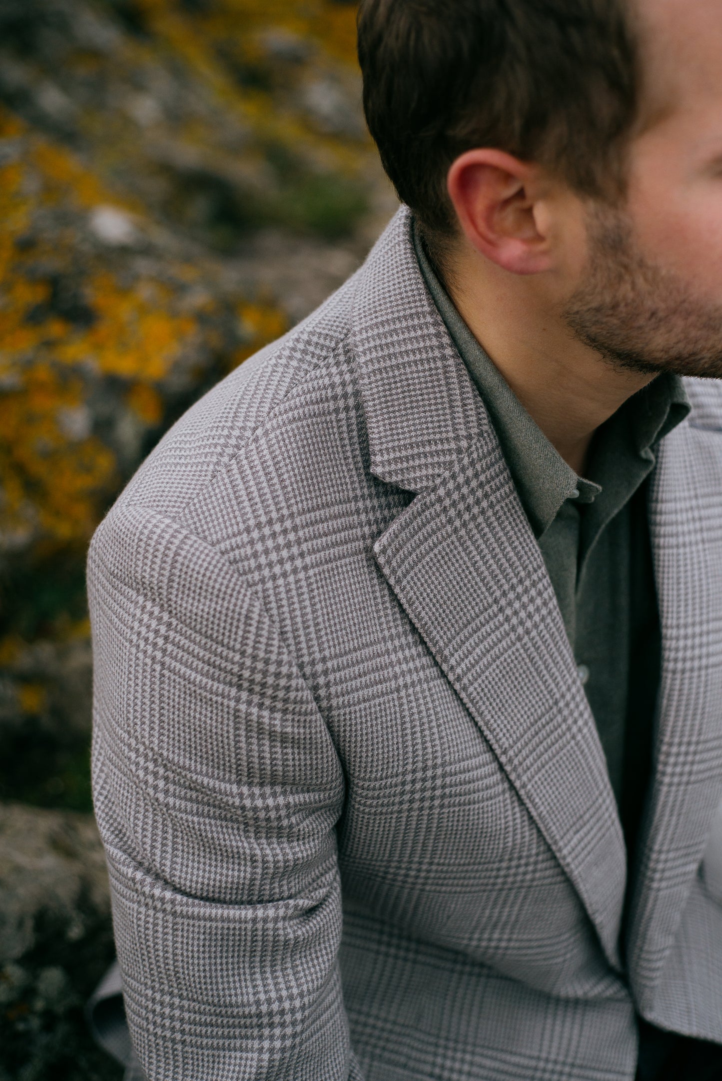 
                  
                    Single Breasted Notch Jacket in Cream and Silver Glen Check
                  
                