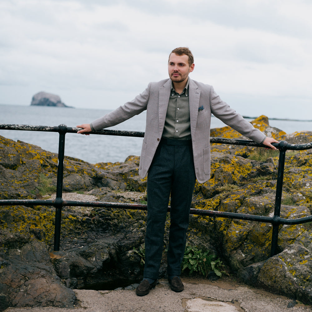 
                  
                    Pleat Front Trouser in Charcoal Grey Flannel
                  
                