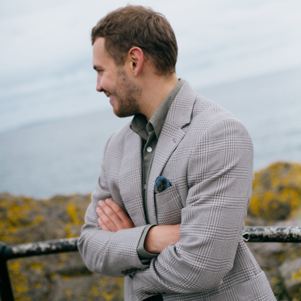 
                  
                    Single Breasted Notch Jacket in Cream and Silver Glen Check
                  
                