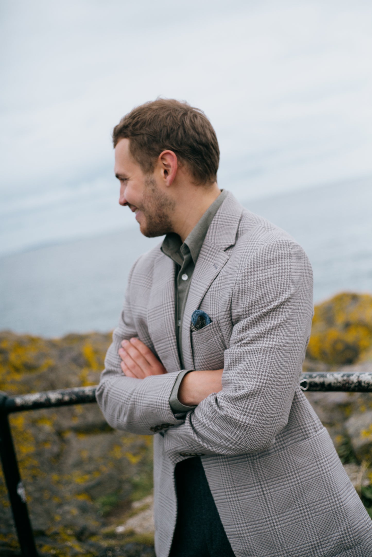 
                  
                    Single Breasted Notch Jacket in Cream and Silver Glen Check
                  
                