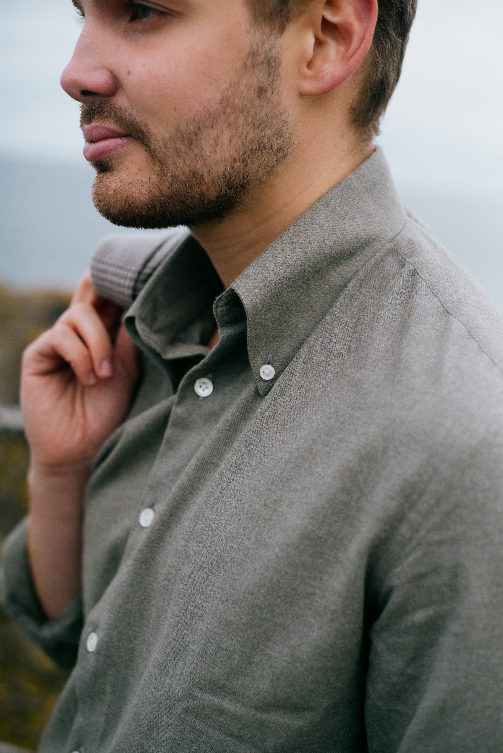 Button Down Shirt in Sage Green Flannel 15.5