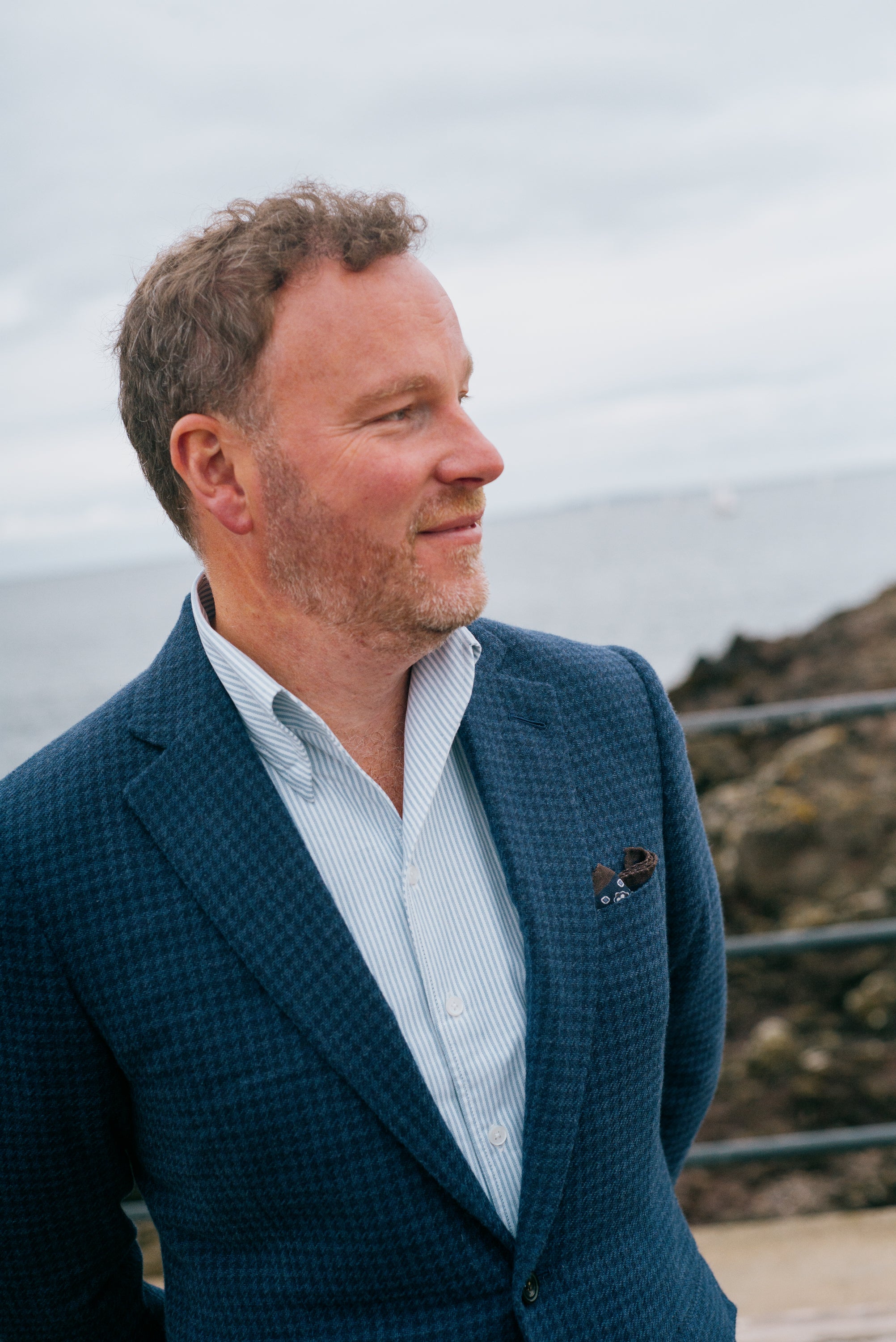 Single Breasted Notch Jacket in Navy Houndstooth – Cad & The