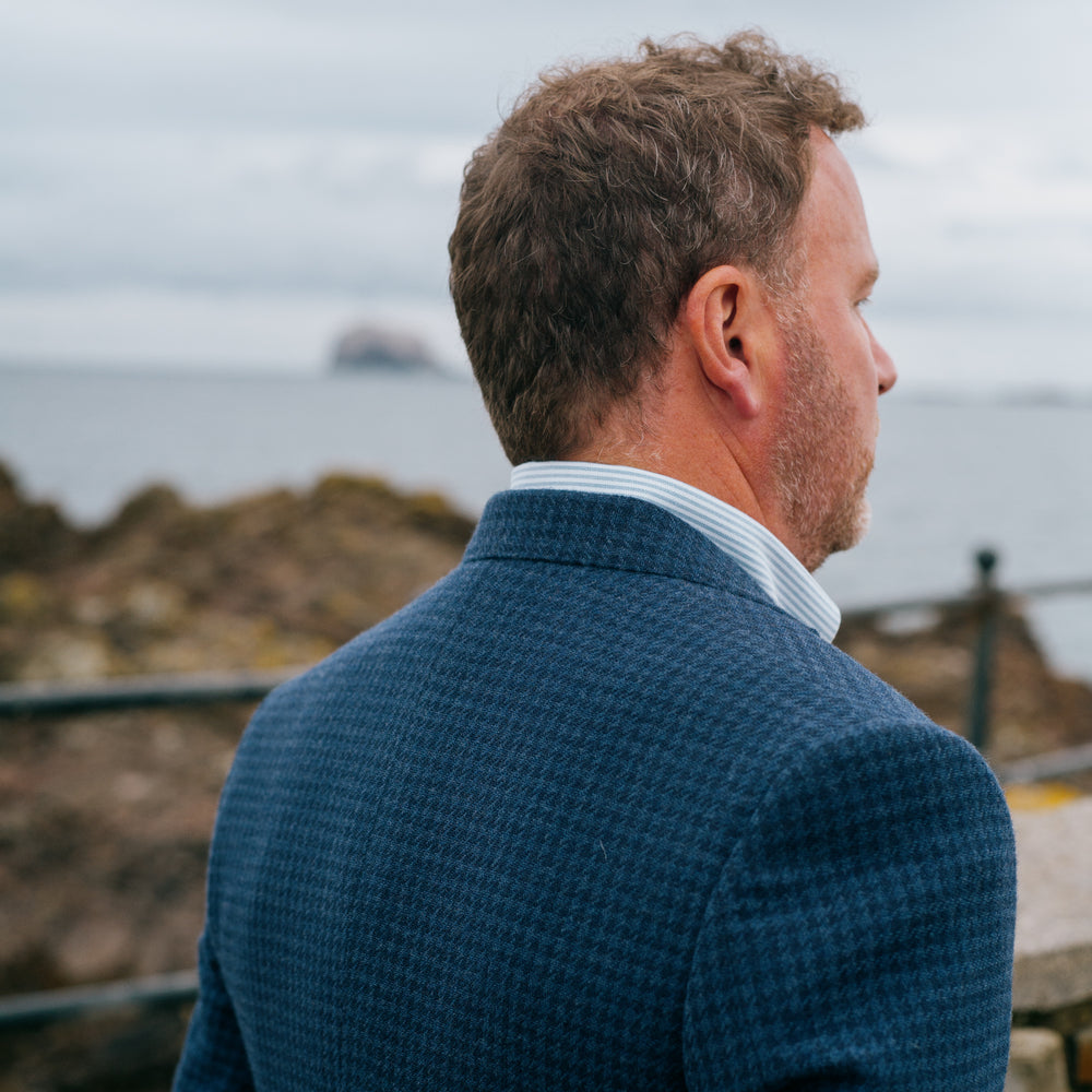 
                  
                    Single Breasted Notch Jacket in Navy Houndstooth
                  
                