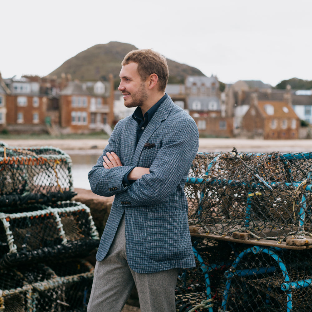 
                  
                    Single Breasted Notch Jacket in Blue Italian Tweed
                  
                