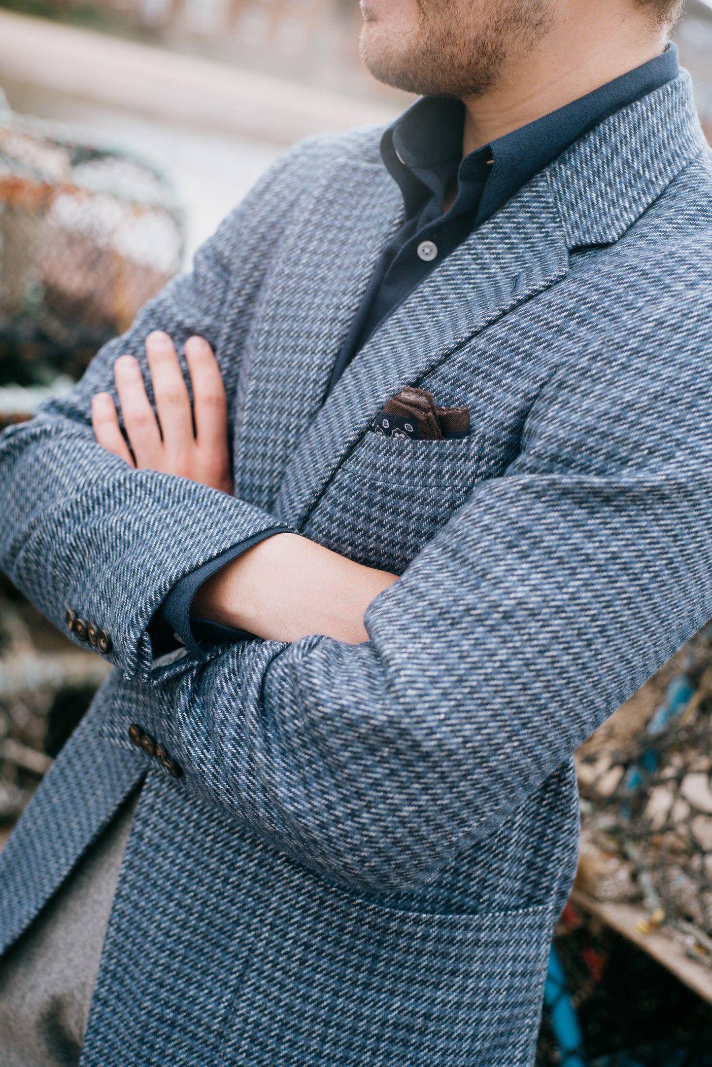 
                  
                    Single Breasted Notch Jacket in Blue Italian Tweed
                  
                