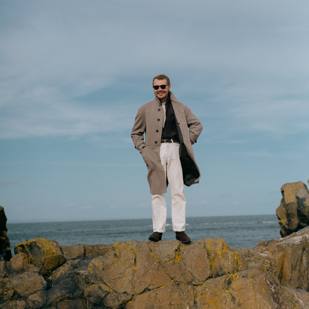 
                  
                    Raglan Overcoat in Brown Herringbone Cashmere Mix
                  
                