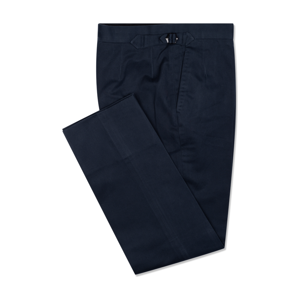 Flat Front Trouser in Navy Brushed Cotton Twill