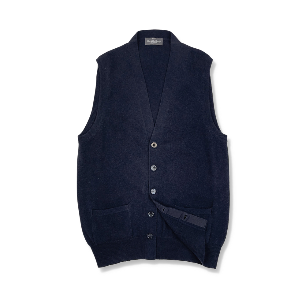 Cashmere Sleeveless Cardigan in Navy Blue