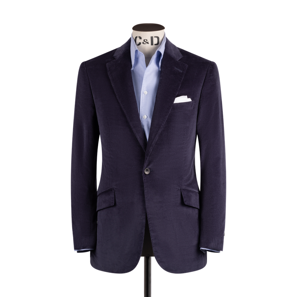 Single Breasted Notch Lapel Jacket in Navy Corduroy