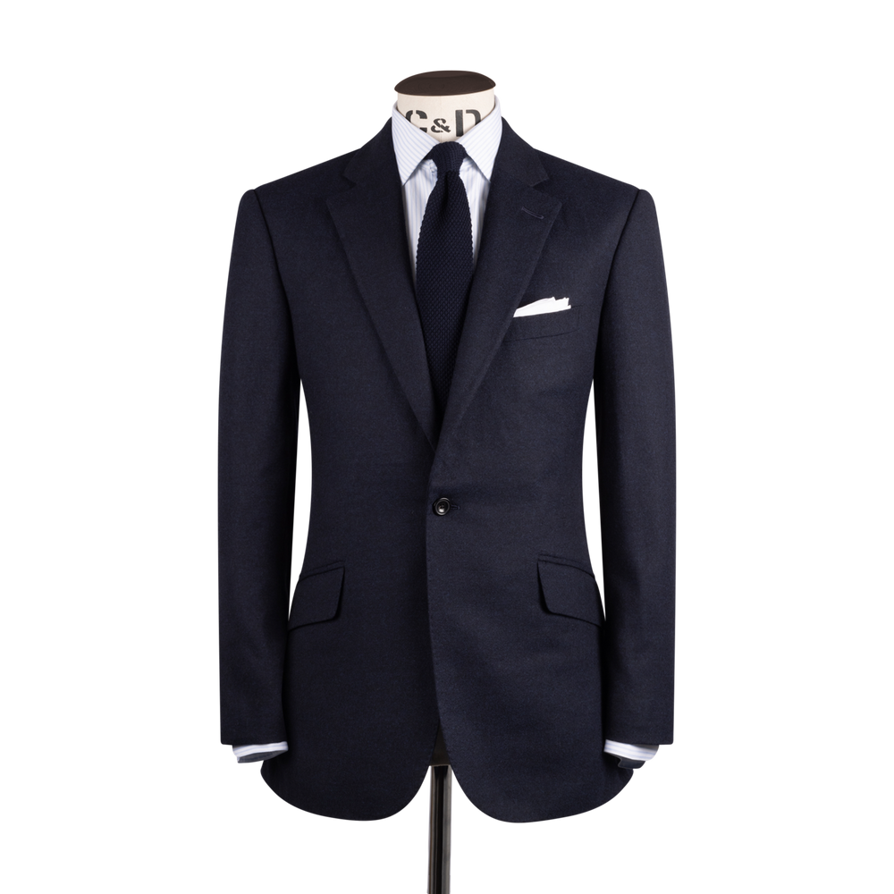 Single Breasted Notch Lapel Suit in Navy Flannel