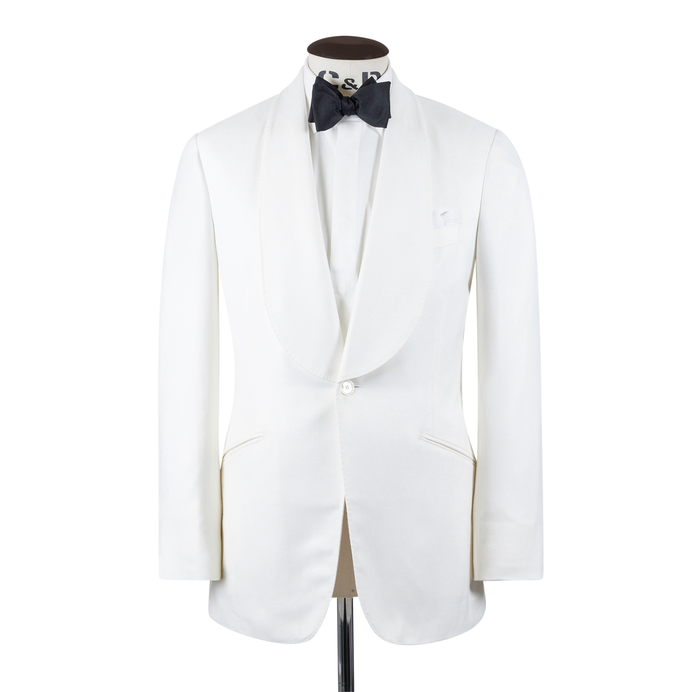 Wide Shawl Lapel Jacket in White Bamboo