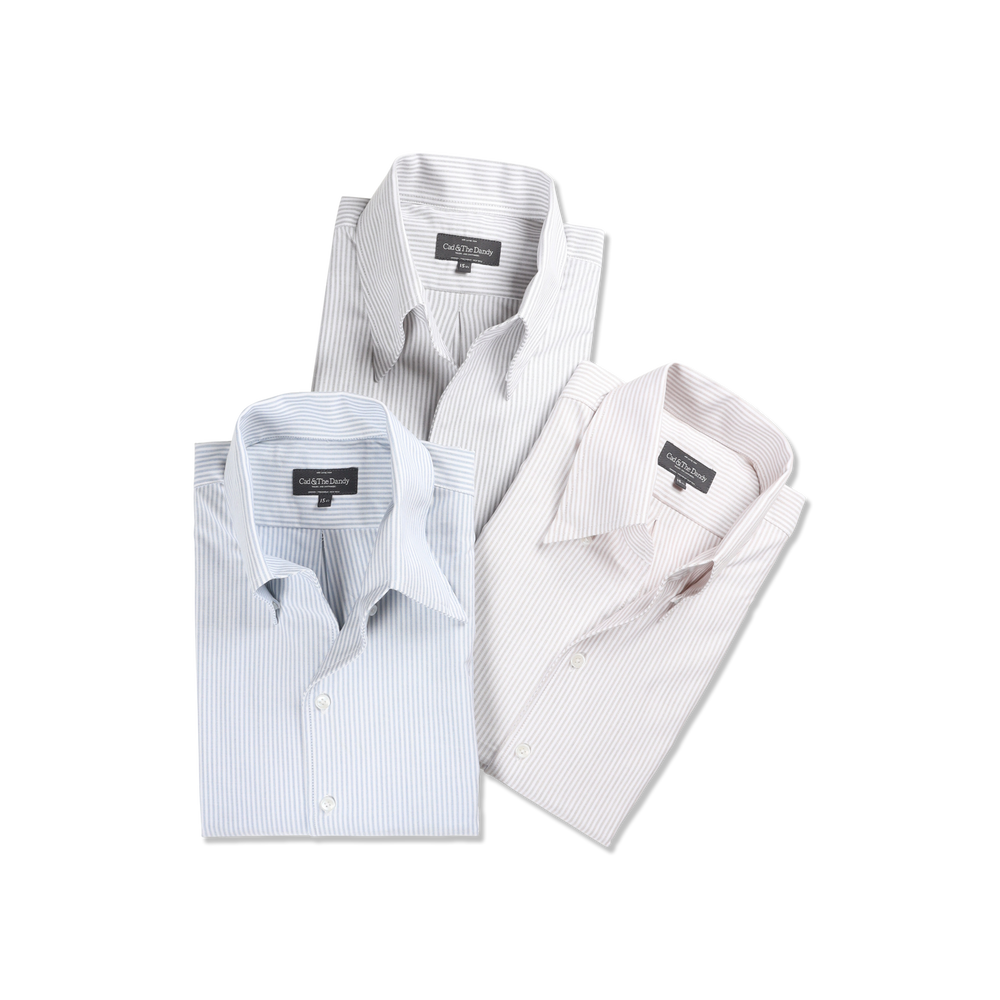 One Piece Collar Shirt in Cream Stripe Oxford 16 One Piece Collar Shirt in Cream Stripe Oxford 16