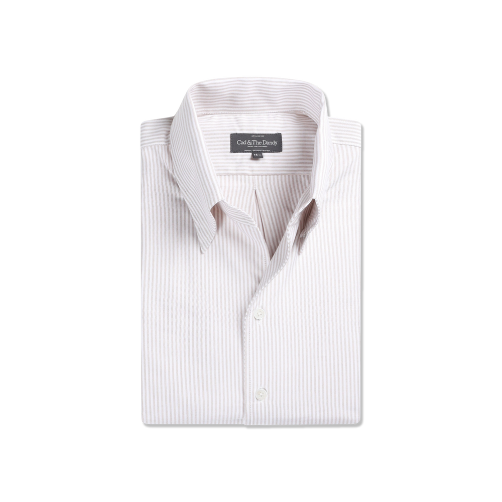 One Piece Collar Shirt in Cream Stripe Oxford