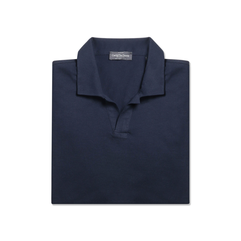 Open Collar Polo in Midnight Cotton Pique