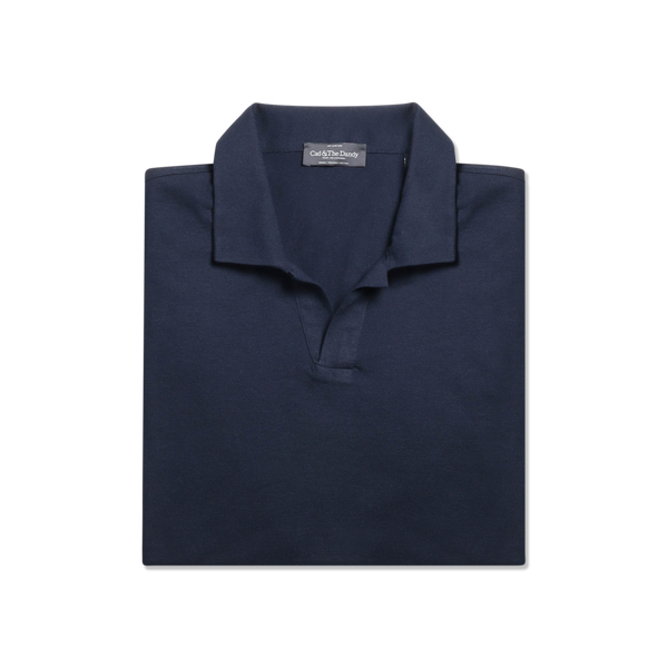 トップス Shawl Collar S/S Polo - Cotton Pique M Open Collar Polo in Midnight Cotton Pique – Cad & The Dandy