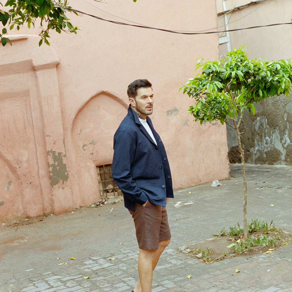 
                  
                    Painters Jacket in Navy Blue Seersucker
                  
                