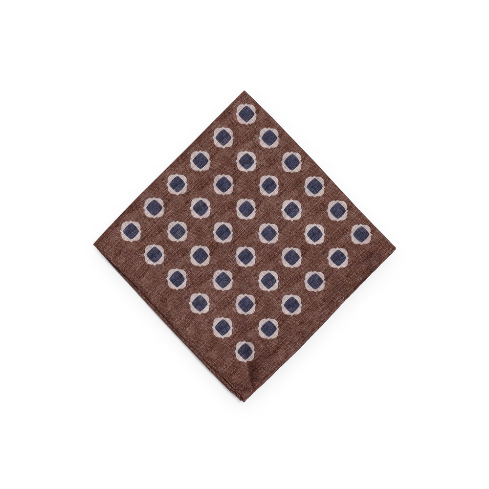 Chocolate Brown Printed  Linen Pocket Square