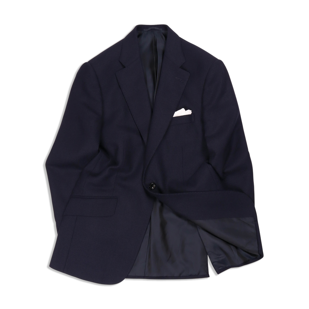 
                  
                    Classic Notch Lapel Jacket in Navy Hopsack Wool
                  
                