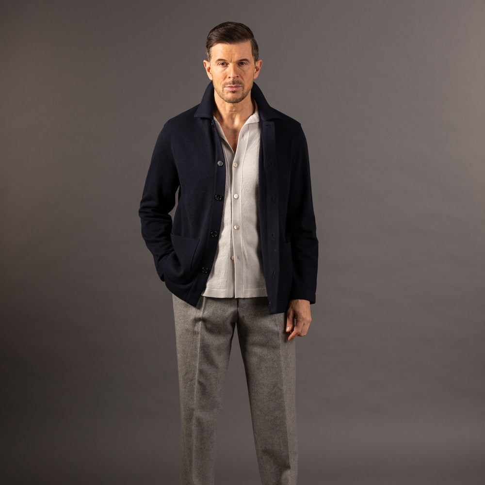 
                  
                    Pleat Front Trouser in Light Grey Flannel
                  
                