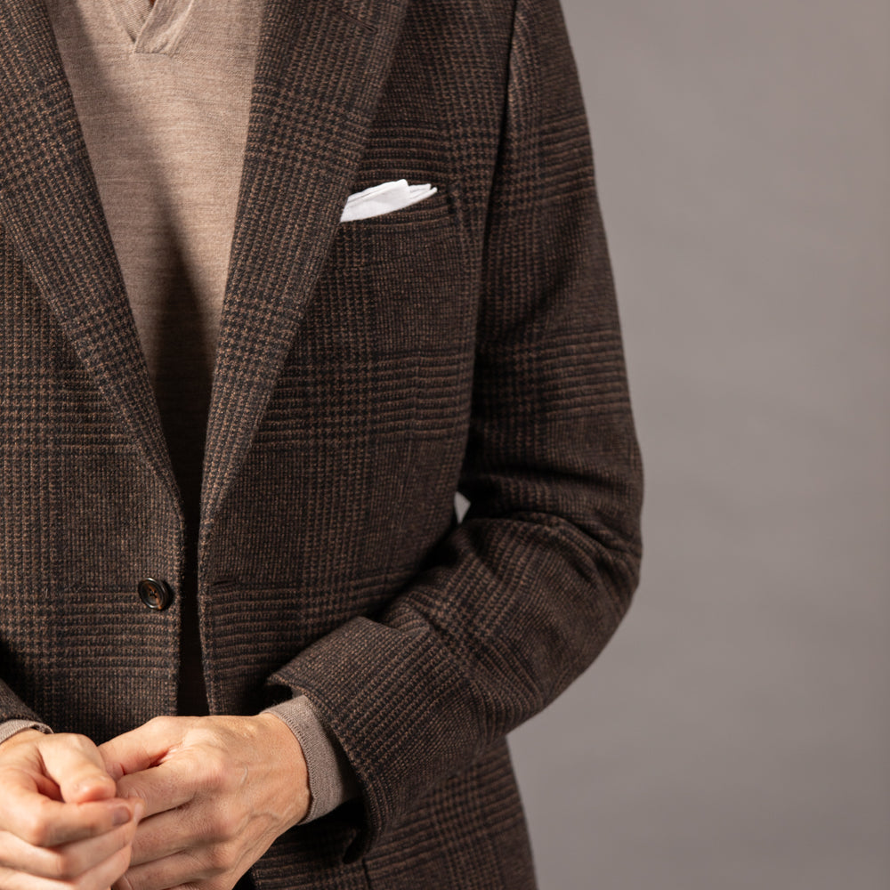 
                  
                    Single Breasted Notch Lapel Jacket in Chocolate Brown Glen Check
                  
                