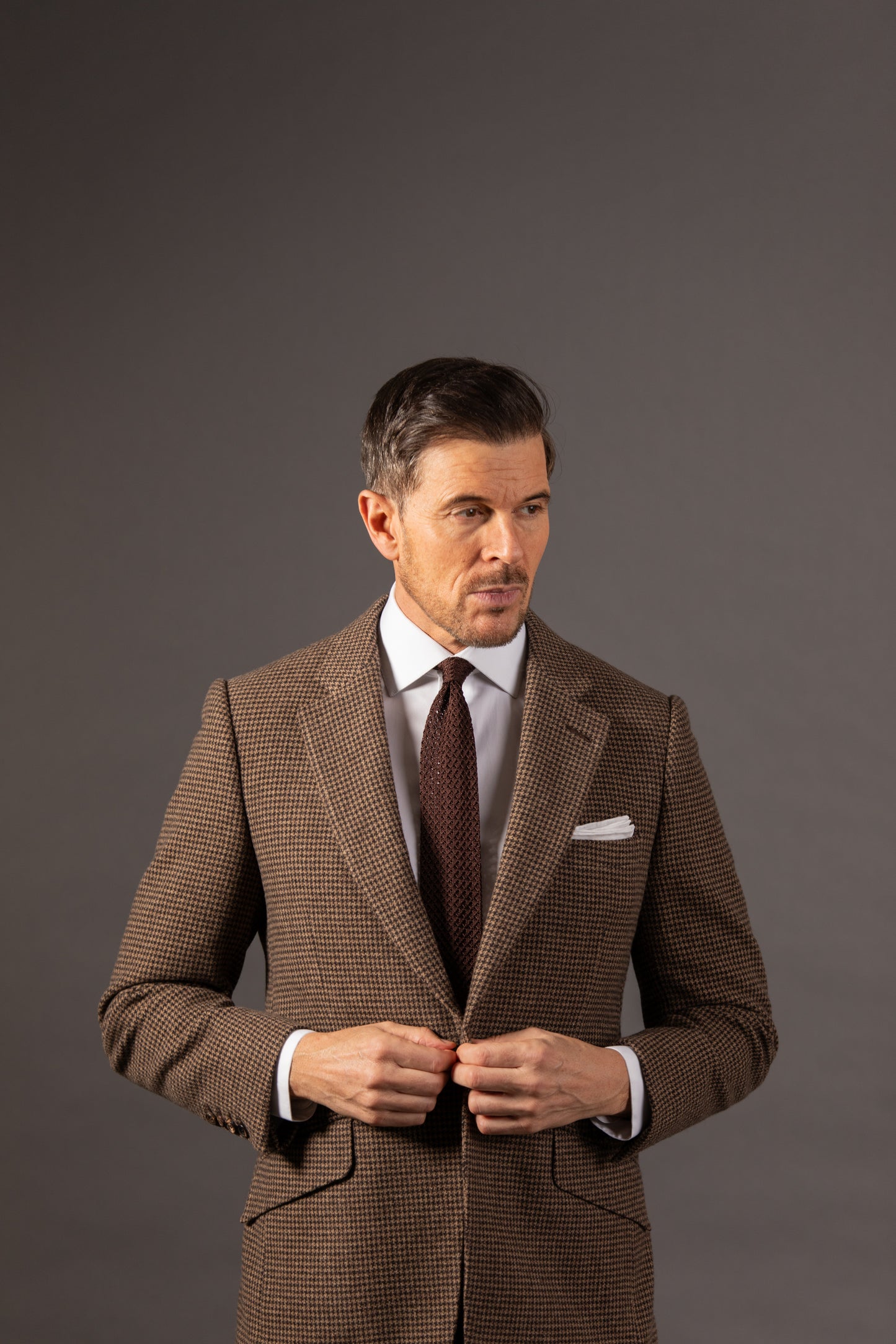 
                  
                    Single Breasted Notch Jacket in Beige Houndstooth
                  
                