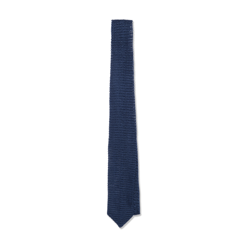 Silk Knitted Tie in Marine Blue