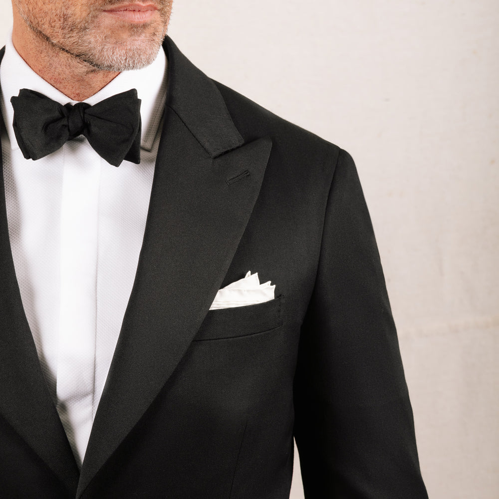 
                  
                    Peak Lapel Tuxedo in Black Barathea
                  
                