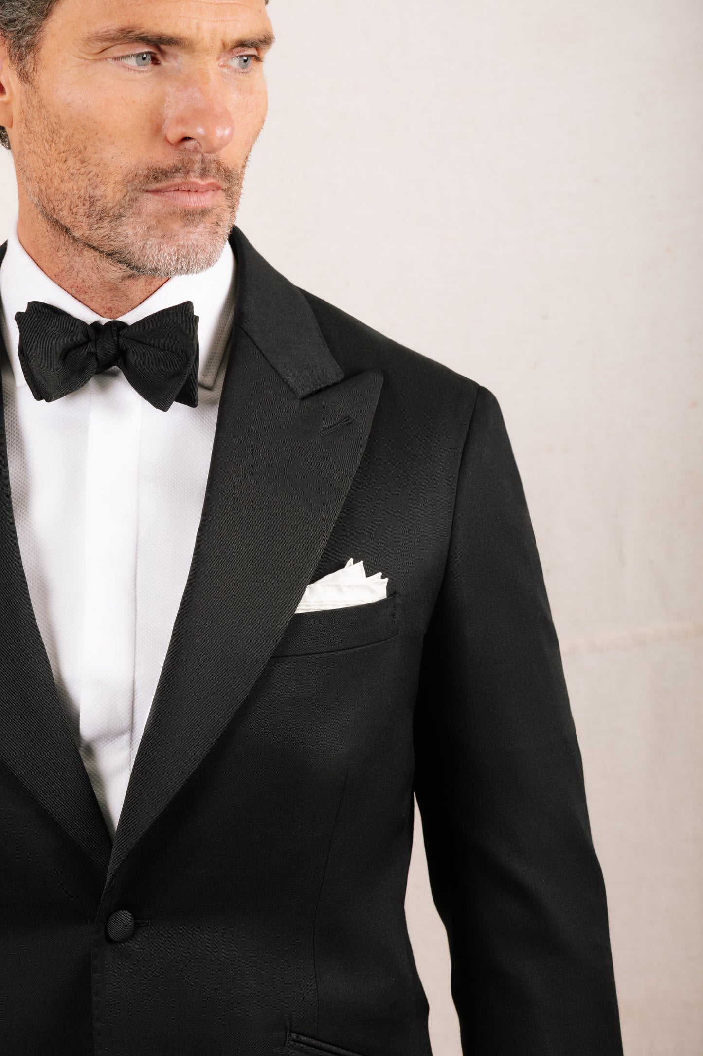 
                  
                    Peak Lapel Tuxedo in Black Barathea
                  
                