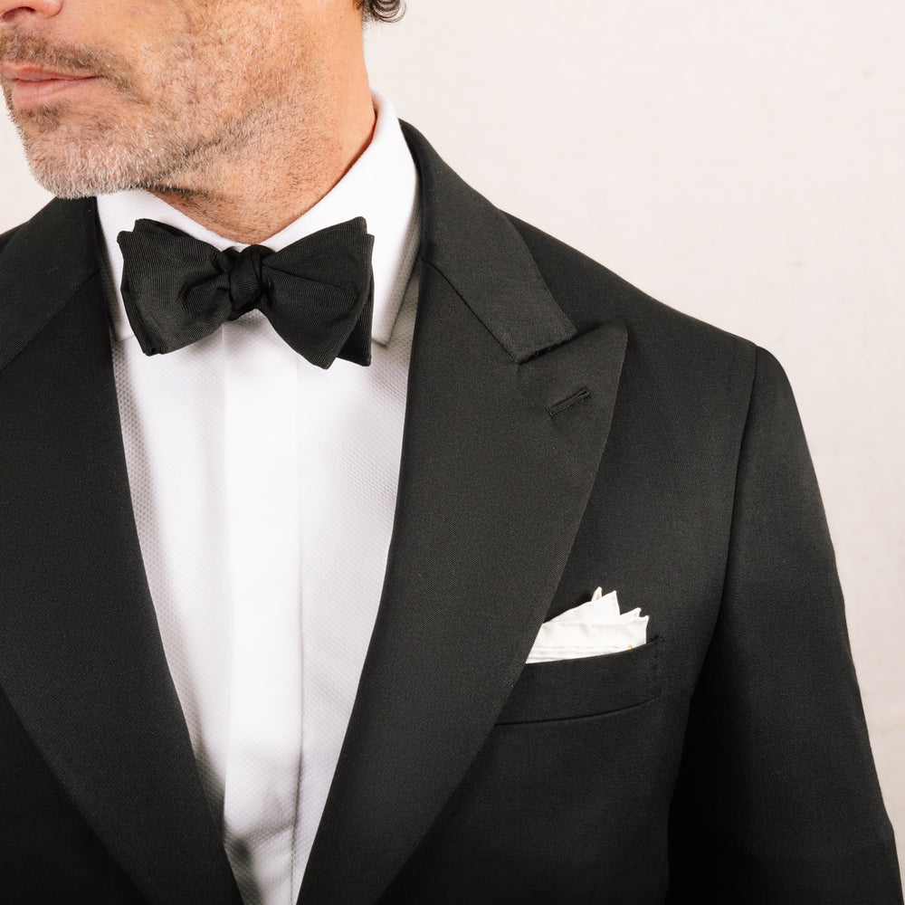 
                  
                    Peak Lapel Tuxedo in Black Barathea
                  
                