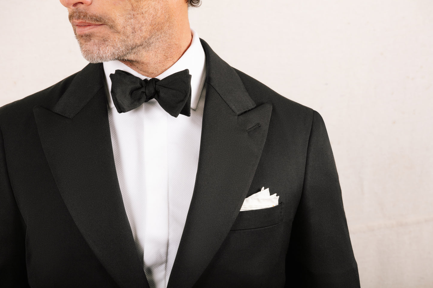 
                  
                    Peak Lapel Tuxedo in Black Barathea
                  
                