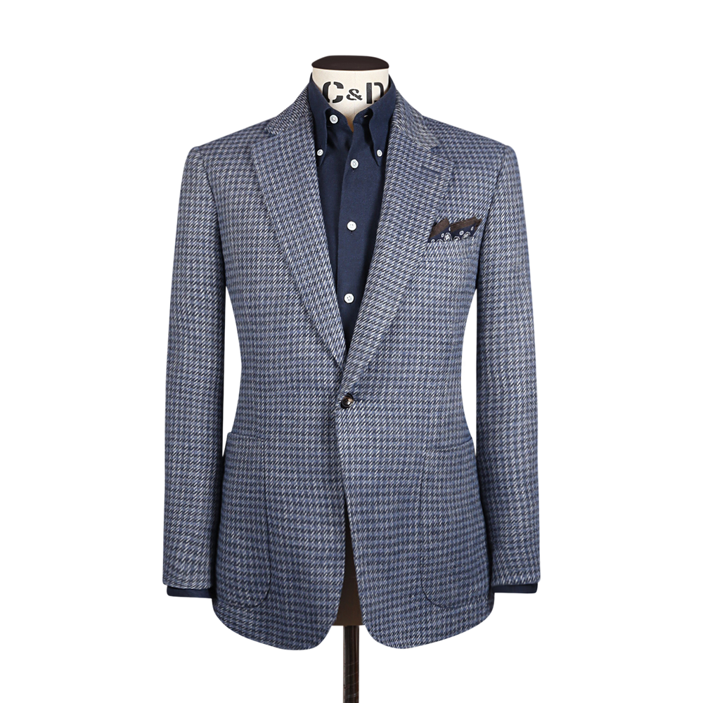 Single Breasted Notch Jacket in Blue Italian Tweed