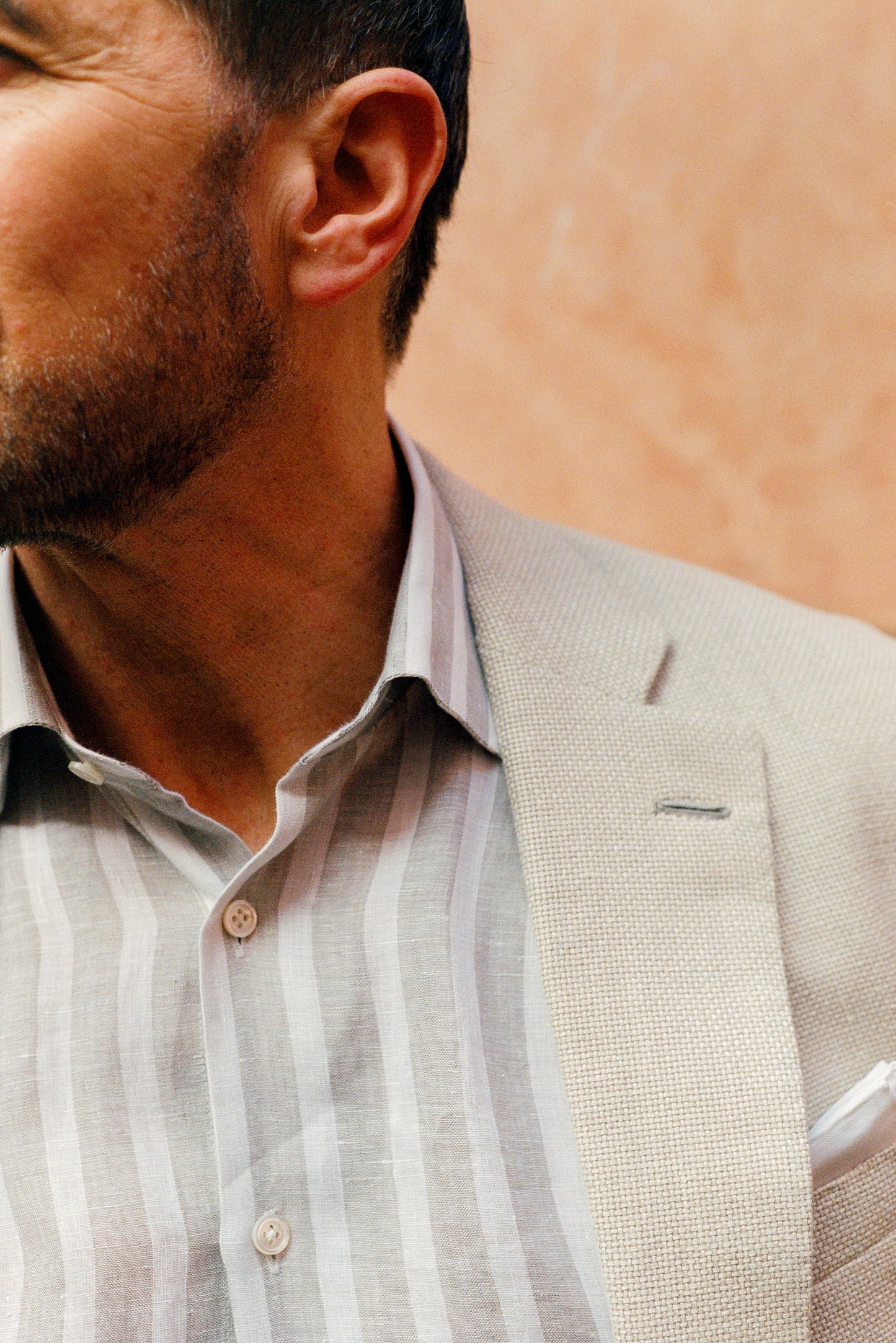 
                  
                    Single Breasted Notch Lapel Jacket in Cream Hemp
                  
                