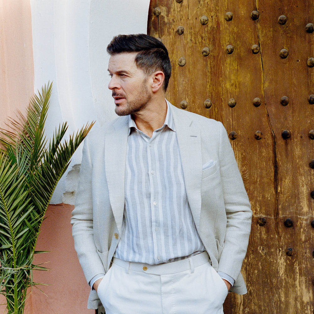 
                  
                    Single Breasted Notch Lapel Jacket in Cream Hemp
                  
                